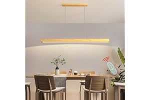 LANEKD LED Lámpara Colgante Lámpara de Mesa de Comedor Madera Lámpara Colgantes Modernas Regulable con Control remoto Salon Lámparas de techo Altamente Ajustable Colgantes Para Cocina Bar Oficina (A, L150cm)