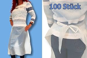 Pack of 100 Waterproof Disposable Aprons 75 x 120 cm Foil Shirt Protective Gown Disposable Apron Foil Poncho Poncho Foil Overall Protective Overall Hairdressing Apron Universal Size White, White