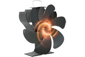 BSWAY Ventilateur Poele à Bois 6 Lames, Fonctionnement Silencieux, Ventilateur Cheminée Alimenté par la Chaleur pour Poêle à Bois/Brûleurs/Bûches de Poêle (Noir)