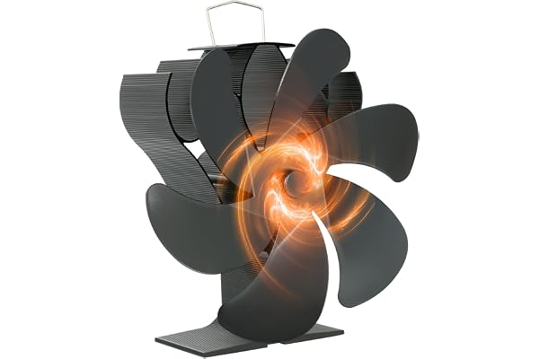 BSWAY Ventilateur Poele à Bois 6 Pales, Ventilateur Cheminée Alimenté par la Chaleur, Ventilateur de Poêle pour Brûleur Bûches de Poêle, Fonctionnement Silencieux