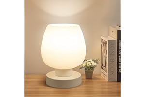 ONEWISH Lampe de Chevet Tactile - Lampe de Table Intensité Variable 3 Voies pour Chambre à Coucher, Salon, Abat-Jour en Verre Opale, Ampoule LED Incluse, Blanc