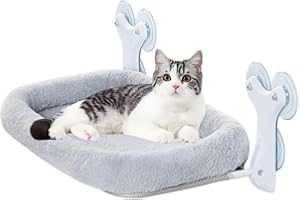 GENERIC Large Cat Window Hammock Bed, 52x30cm Foldable Cat Window Perch with Reversible Cover, Upgrade 6 Strong Suction Cups Holds Up to 20kg, Kitty Summer & Winter Bed(Gray, L)