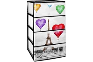 COM-FORT HOUSE Cajonera Apilable Plastico - Modelo Iris - Modelo de 4 Cajones con Decorado Paris (380 x370 x626mm)