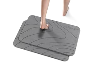 MUZHA 2 Pack Diatomaceous Earth Shower Mat, Stone Bath Mat, Nonslip Super Absorbent Fast-Drying Hard Bath Mat for Bathroom Shower Floor, 24 x 16 inch, Grey Wave Design