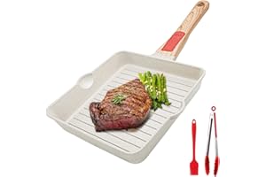 AIKENBBKK Padella Grigliate 20x 20 cm con Manico Rimovibile, Bistecchiera In Alluminio con Rivestimento Antiaderente, Lavastoviglie& forno sicuro(Bianco)