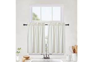 CAROMIO Tende a pannello idrorepellenti Tende a pannello da cucina mezza caffetteria moderne Tende a pannello in rilievo Struttura tende corte per piccole finestre Tenda corta, 2 xW76cm x H61cm, Beige