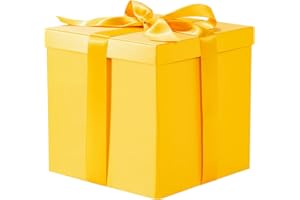 RUSPEPA Boîte Cadeau Anniversaire Moyenne Avec Couvercles, Ruban Et Papier De Soie, Boîte Cadeau Pliable - 1 Pcs, 23X23X23 Cm, Jaune