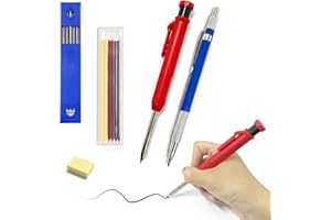 CQQNIU 2 Massivholzstifte mit Rot-Gelb-Schwarz-Minen, Holzarchitekten-Markierungswerkzeug Druckbleistifte zum Zeichnen und Ritzen, mit integriertem Spitzer (rot)