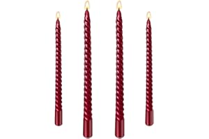 HOMTIM Red Candles, 10 Inch Metallic Red Taper Candles, Pack of 4 Dripless Tall Twisted Candle, Unscented Dinner Candle for Candlesticks Wedding Christmas Birthday Party Decoration