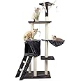 Miss Tiara Luxury Oasis: Multi-Level Cat Tree Tower - Large Cat Condo with Space Capsule Nest, Sisal Covered Scratching Post, and Ladder for Indoor Cats (White/Black)
