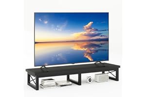 IBUYKE Mobile TV da 32-60 inch TV, Mobiletto Basso per TV a 2 Ripiani,scrivania per ufficio a doppio schermo,Mobile TV per Soggiorno e Camera da Letto,nero TVT002B