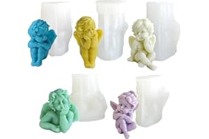 VODUNS Moule Silicone Bougie 5 Pièces 3D Résine Époxy Ange Moule à Bougie, Moules à Bougie Faits à la Main, Moule en Forme D'ange pour Bricolage Travaux Manuels, Fabrication Bougie Parfumée y Chocolat