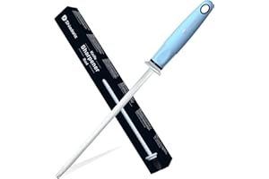 Shiadarix® Chaira Afilar Diamante 37cm Afilador de Cuchillos Profesional Knife Sharpener de Acero Especial Endurecido y Mango Ergonómico de Tacto Suave con Protección para Los Dedos | Azul