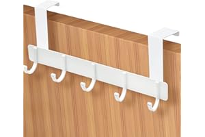 GEERDAN Porte Manteau pour Porte, 5 Crochets Porte-Serviettes Door Hook Crochet Porte-Manteau pour Porte-Manteau, pour Portes de Salle de Bain, Portes de Chambre, Portes de Cuisine(‎Blanc)