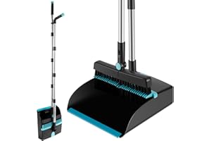 MAMAMAX Ensemble Balai et Pelle à Poussière avec Manche Long 120cm Balayette et Pelle à Poussière Verticale Rotatif à 180 ° Pliable avec Dents de Peigne Balai et Pelle pour Maison Bureau Jardin (120cm)