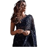 StyleScope Women's Georgette Sequence Work Saree With Art Silk Unstitched Blouse Piece (Kriti Sequence Black_Black_Free Size)
