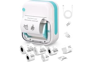 heuchaey Bluetooth Etikettendrucker mit Etiketten, Thermoetikettierer Selbstklebend, Mini Label Drucker, Tragbarer Etikettiergerät, für Barcode, Logo, Bürobedarf, Kompatibel mit iOS und Android
