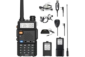 POFUNG Talkie-walkie BF5RUV Dual Band VHF/UHF Radio amateur bidirectionnelle avec batterie de 3800 mAh, haut-parleur microphone, câble de programmation USB, antenne à gain élevé, chargeur USB, casque