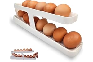 GEFIRE Organizador Huevos Nevera, Organizador Huevos Nevera 2 Niveles, Refrigerador de Almacenamiento de Huevos, Egg Holder Fridge Portahuevos Rodante, Capacidad para 13-14 Huevos Estándar