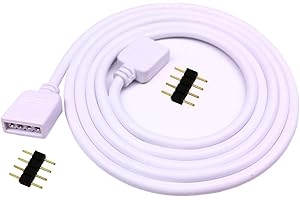 LITAELEK 5m Câble d'extension Bande LED RGB Rallonge de Ruban LED Extension Cable 4 Broches Extenseur Câble Stripe LED Connector Connecteur pour SMD 5050 3528 2835 RGB LED Strip, Blanc, 1pc