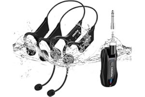 KIMAFUN 2.4G Wireless Microfono Archetto Fitness, Microfono Senza Fili IP67 Impermeabile Resistente al Sudore per Sport Acquatici, Allenatore di Nuoto, Fitness, Yoga, Pilates, GWP91-1(2TX1RX)