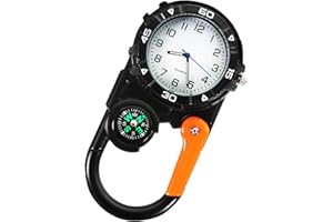 WUIOWPPIC Carabiner Watch Luminous Clip on Quartz Watch Compass Orologio da tasca con moschettone, orologio con bussola, luminoso analogico al quarzo, da uomo e da donna