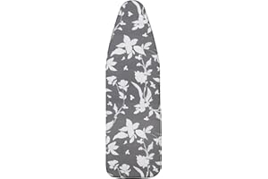LEEWEITAS Housse Tables à Repasser 140x50cm, Très Grande Housse de Planche à Repasser avec Dessus 100% Coton et Rembourrage épais, Facile à Mettre en Place et Résistante aux Brûlures (L, fleur grise)