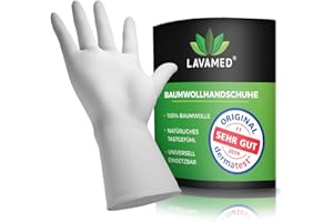 LAVAMED Dermatest: Sehr Gut Baumwollhandschuhe - extra weiche Baumwoll-Handschuhe aus 100% Baumwolle - Trikothandschuhe - weiße Zwirnhandschuhe - Premium Kosmetikhandschuhe (12 Paar, L)