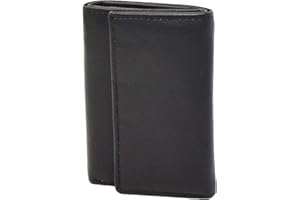 A1 FASHION GOODS Genuine Soft Leather Key Wallet Six Keys Ring Case Tri-fold Compact Pouch AV11 Black Brown (Black)