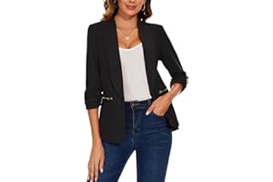 MINTLIMIT Womens Open Front Blazer Suit Jacket 3/4 Ruched Sleeve Blazers Casual Cardigan Outerwear with Zipper Pockets