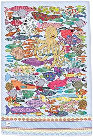 MollyMac FISH TEA TOWEL Pretty Kitchen Home Decor | Cute Octopus Dish Cloth with Hanging Loop | Made in UK | Something Fishy Colour