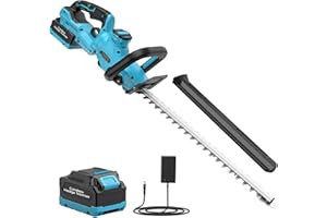 Cordless Hedge Trimmer, LEEIKOO Electric Hedge Trimmer with 4000mAh Battery, 180° Adjustable Hedge Cutter, 51 cm Blade length, 16 mm Tooth Spacing, Blade Cover for Hedges, Branches, Shrubs, Twigs