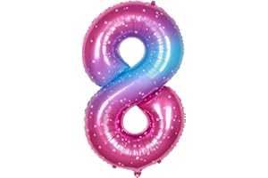 Ponmoo Foil Globo Número 8 Rosa-Azul 40" (101cm), Inflable Helio o aire, Gigante Numeros 0-9, 10-19, 20-29, 30-100, Grande Globos Decoración para La Boda Aniversario y Cumpleaños Fiestas