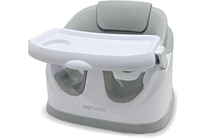 My Babiie MBHCB 2-in-1 Baby Booster Chair – Feeding and Floor Seat for Toddlers, Easy Clean, Removable Tray with Cup Holder, from 6 Months to 3 Years (15kg) – Grey