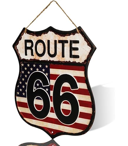 Plaque De Jardin Vintage En Métal Avec Inscription « Route 66 » Pour Décoration Murale De Maison Et De Garage