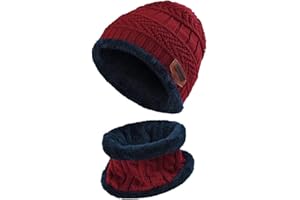 HIDARLING Kids Winter Hat Scarf Set - Warm Thermal Knitted Beanie Cap Snood Neck Warmer Outdoor Sports Soft Fleece Lining Elastic for Children Boys Girls Aged 5-10