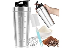 CARTLANT Edelstahl Shaker Proteinshake mit Kugel 750ml Protein Becher Eiweiß Flasche to go Milchshake Blender Metall Bottle, Gym Fitness Sport Shake Schüttler Cup Schüttelbecher Trinkflasche Spülmaschinenfest