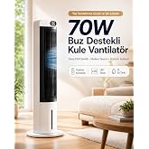 70W Buz Ak&uuml;l&uuml; Kule Tipi Vantilat&ouml;r | Uzaktan Kumandalı | 3L Su Hazneli | 24 Saat Zaman Ayarlı Fan