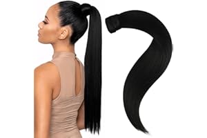 ‎EASYOUTH Easyouth Echthaar Zopf Schwarz Echthaar Pferdeschwanz Haarverlangerung Remy Zopf Extension Echthaar 35 cm Farbe Natürliches Schwarz 70g #1