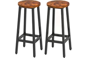 YMYNY Juego de 2 Taburetes de Bar, Taburete Alto para Cocina, Aspecto de Madera, Estructura de Metal, Estilo Industrial, 29 x 29 x 70CM, Marrón Rústico HTMJ510H