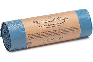 THE SUSTAINABLE PEOPLE Sacs poubelle recyclés avec cordon TSP 20 L - d’au moins de 90% de matériaux de sources post-consommation (PE) - certifiés Ange Bleu - pour déchets résiduels et recyclables (15 pièces)