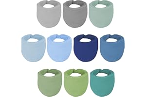 Miyacare 10 Stück Lätzchen Baby, 4 Lagig Super Saugfähig Halstuch Baby, Musselin Dreieckstuch Baby mit 4 Verstellbare Druckknöpfe, Spucktucher Baby für Kleinkinder Junge und Mädchen Unisex