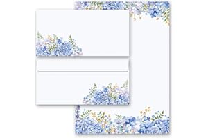 PAPER-MEDIA DESIGN & MOTIVPAPIER Motif-Stationery Sets Flowers & Petals, Blue Hydrangeas 10 Sheets of Stationery Paper + 10 Matching envelopes DIN Long windowless | Paper-Media