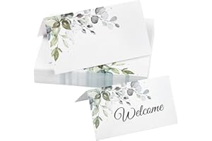UWOBEFO 50 Stück Hochwertige Tischkarten, Beschriften Platzkarten, Namenskarten, Tischreservierung (Green Leaf Style)