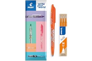 Pilot Frixion FR7 - Penna a sfera cancellabile a calore/attrito, tratto medio, punta da 0,7 mm, confezione da 1 penna + 3 ricariche (arancione)