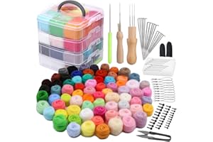 luokefe Needle Felting Kit, 72 Colors Felt Wool Roving, Felting Starter Kit with Needles, Basic Tools and Accessories for DIY Crafts Wool Fibre Hand Spinning for Beginners