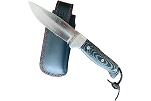 Cudeman Navaja 384-M MT-4 Hoja de Acero Böhler N-690Co de 10 cm y empuñadura de micarta Negra con Separador Rojo de 11,5 cm para Caza, Pesca, Supervivencia y bushcraft + Portabotellas Regalo