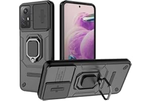 GOKEN Funda para Xiaomi Redmi Note 12S 4G, Armor Carcasa de Silicona Suave y PC Rígido Antigolpes con Anillo Rotativo 360° y Cover Protector Deslizable para Lente, Case -Negro