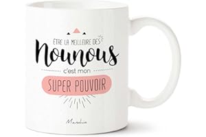 Manahia Mug Cadeau Nounou - Être la meilleure des Nounous c'est mon Super Pouvoir - Avec Boite Kraft - 330 mL Céramique - Imprimé en France - Tasse Nounou - Cadeau Noël, Anniversaire - Merci Nounou