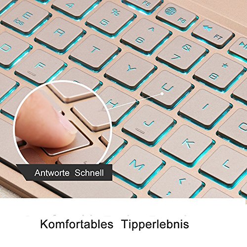 kvago iPad Air Tastatur Schutzhülle Hintergrundbeleuchtung + HD Displayschutzfolie + Eingabestift Aluminium-Finish Kunststoff Hartschale Kabellose Bluetooth-Tastatur Folio Case Smart Cover für Apple iPad Air Tragetasche Fall mit Tastatur 7 Farben Hintergrundbeleuchtung Schlüssel schwarz Detachable Keyboard Case Fashion Style – Black - 3